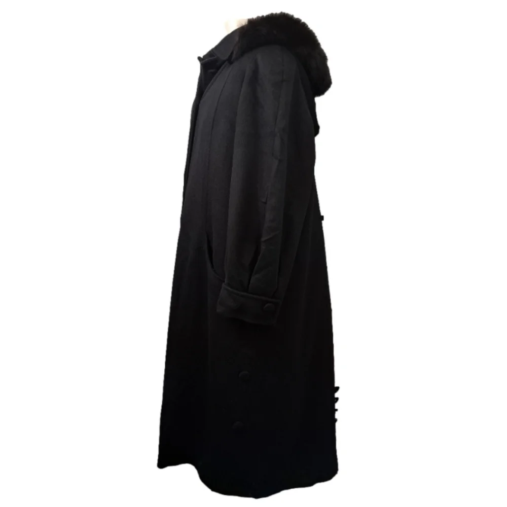 Gallery Woman 𝅺Black Long-Sleeve Fox-Trim Wool Coat for Women